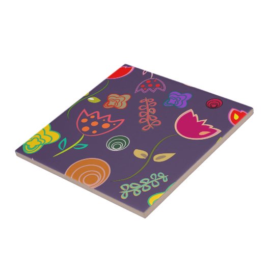 Moderne paarse en roze bloemen tegeltje (Zijkant)