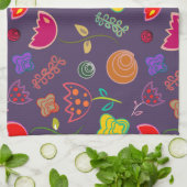 Moderne paarse en roze bloemen theedoek (Gevouwen)