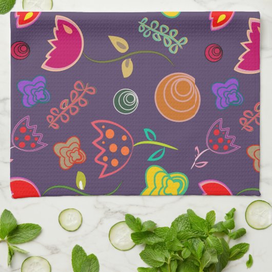 Moderne paarse en roze bloemen theedoek (Gevouwen)