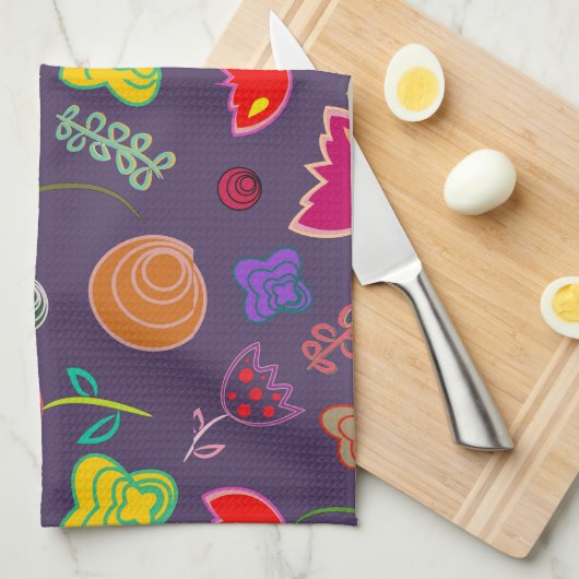 Moderne paarse en roze bloemen theedoek (Quarter Fold)