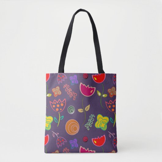 Moderne paarse en roze bloemen tote bag (Voorkant)