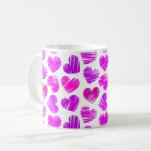 Moderne paarse en roze gekrabbelde harten valentij koffiemok (Voorkant links)