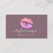 Moderne paarse en roze lippen make-up kunstenaar visitekaartje (Voorkant)