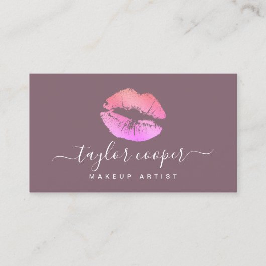 Moderne paarse en roze lippen make-up kunstenaar visitekaartje (Voorkant)