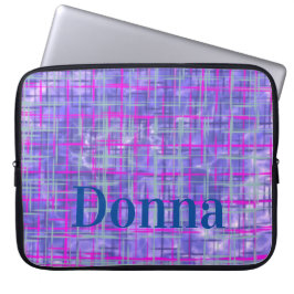 Moderne paarse en roze rasterlijnen abstract laptop sleeve