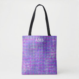 Moderne paarse en roze rasterlijnen abstract tote bag