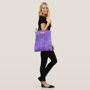 Moderne paarse en roze rasterlijnen abstract tote bag