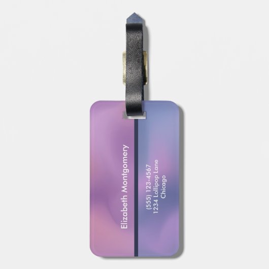 Moderne Paarse en roze ronddraaiende Abstracte mon Bagagelabel (Achterkant verticaal)