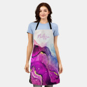 Moderne Paarse en roze Waterverf Apron Schort (Gedragen)