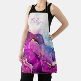 Moderne Paarse en roze Waterverf Apron Schort