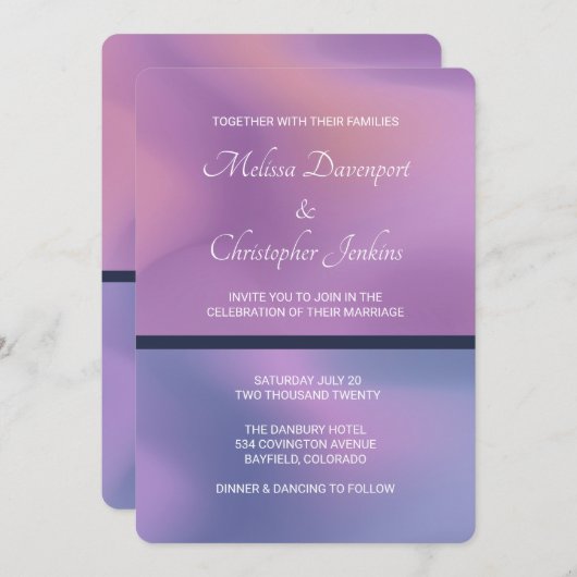 Moderne Paarse en roze zwevende Abstracte bruiloft Kaart (Voorkant / Achterkant)