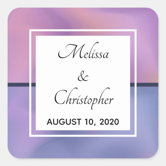 Moderne Paarse en roze zwevende Abstracte bruiloft Vierkante Sticker (Voorkant)