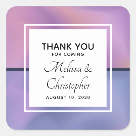 Moderne Paarse en roze zwevende Abstracte bruiloft Vierkante Sticker (Voorkant)