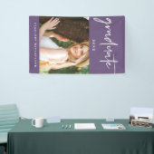 Moderne Paarse en witte Afstuderen scriptfoto Spandoek (Beurs)