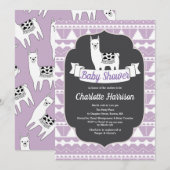 Moderne Paarse en witte Aztec Llamas Baby shower Kaart (Voorkant / Achterkant)