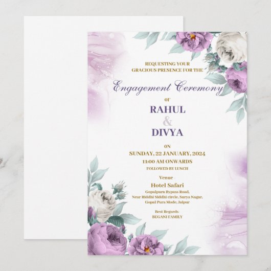 Moderne Paarse en witte eenvoudige bruiloft uitnod Feestdagenkaart (Voorkant / Achterkant)