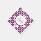 Moderne Paarse en witte Geometrische monogramnaam Servet (Hoek)