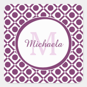 Moderne Paarse en witte Geometrische monogramnaam Vierkante Sticker