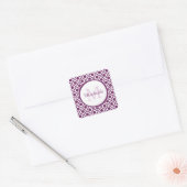 Moderne Paarse en witte Geometrische monogramnaam Vierkante Sticker (Envelop)