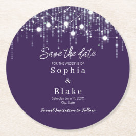 Moderne paarse en witte hanglampen Save the Date Ronde Kartonnen Onderzetter