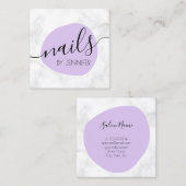 Moderne paarse en witte marmernagels vierkante visitekaartje (Voorkant / Achterkant)