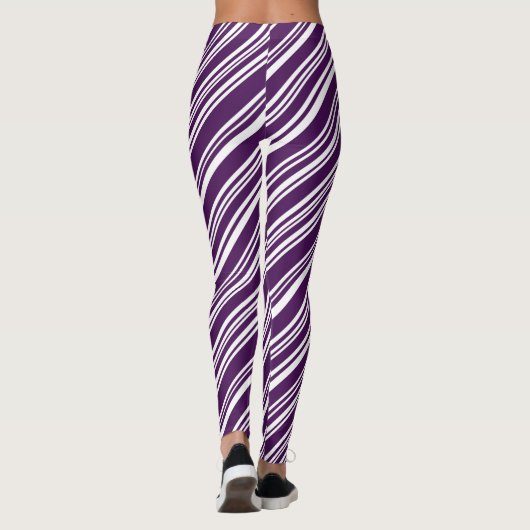Moderne Paarse en witte Snoepjes Stripe Patroon Leggings (Achterkant)