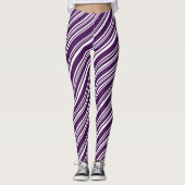 Moderne Paarse en witte Snoepjes Stripe Patroon Leggings (Voorkant)