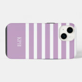Moderne paarse en witte streep met monogram iPhone hoesje (Achterkant horizontaal)