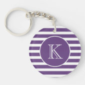 Moderne Paarse en witte strepen met monogram Sleutelhanger (Voorkant)