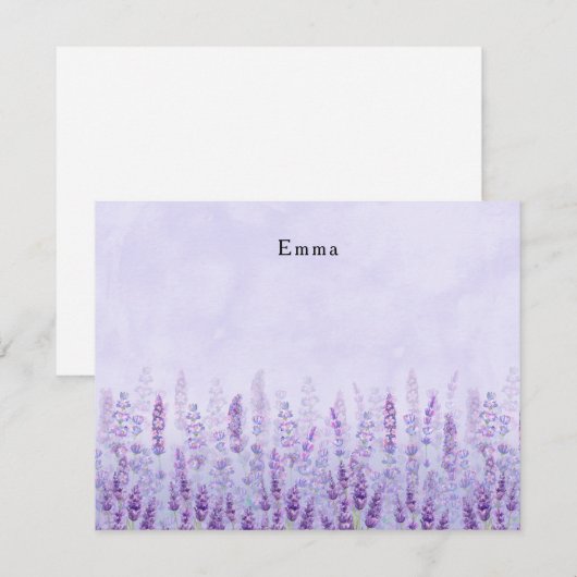 Moderne Paarse en witte Waterverf Lavendelbloem Notitiekaartje (Voorkant / Achterkant)