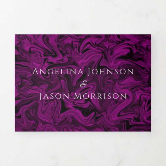 Moderne Paarse en zilveren fotobruiloft Drieluik Uitnodiging (Cover)