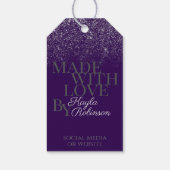 Moderne Paarse en Zilverige Glitter Rain Dank u Cadeaulabel (Achterkant)