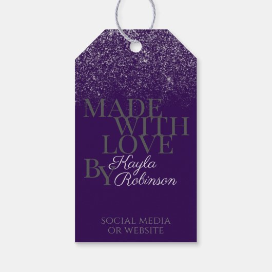 Moderne Paarse en Zilverige Glitter Rain Dank u Cadeaulabel (Achterkant)