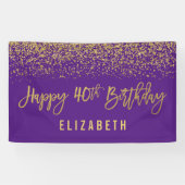 Moderne Paarse Faux Gold Glitter 40th Birthday Spandoek (Horizontaal)