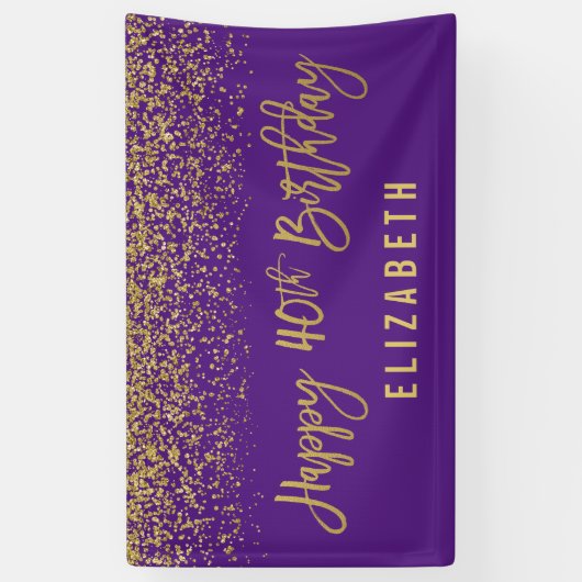 Moderne Paarse Faux Gold Glitter 40th Birthday Spandoek (Verticaal)