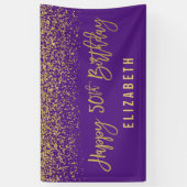 Moderne Paarse Faux Gold Glitter 50th Birthday Spandoek (Verticaal)