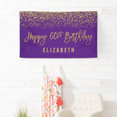 Moderne Paarse Faux Gold Glitter 60th Birthday Spandoek (Insitu)