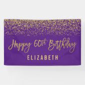 Moderne Paarse Faux Gold Glitter 60th Birthday Spandoek (Horizontaal)