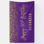 Moderne Paarse Faux Gold Glitter 60th Birthday Spandoek (Verticaal)