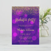 Moderne Paarse Faux Gold Glitter Graduation Party Kaart (Staand voorkant)