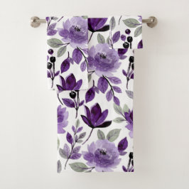 Moderne Paarse flora botanische Waterverf Bad Handdoek