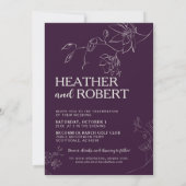 Moderne Paarse Floral Botanical Boho Simple Weddin Kaart (Achterkant)