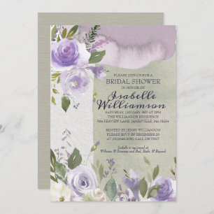 Moderne Paarse Floral Bridal Shower Invitations Kaart
