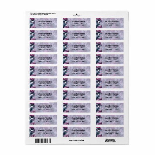 Moderne Paarse Floral Etiket (Full Sheet)