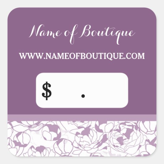 Moderne Paarse "Floral Girly Boutique Price" Label (Voorkant)