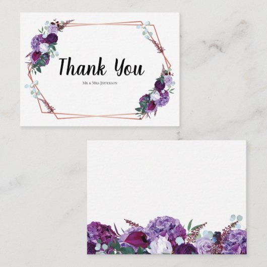 Moderne Paarse Floral Hartelijk dank Visitekaartje (Voorkant / Achterkant)