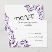 Moderne Paarse Floral RSVP Kaartje (Voorkant / Achterkant)