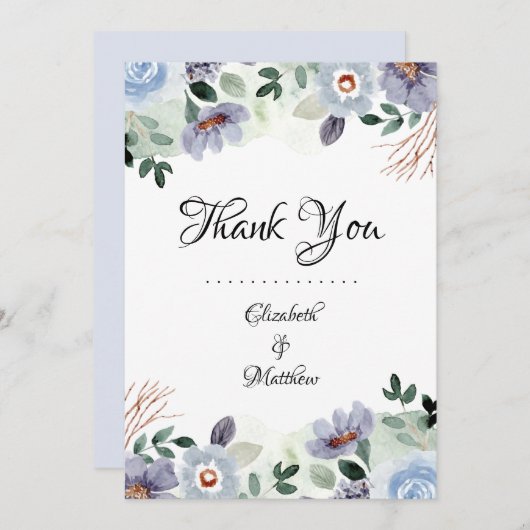 Moderne Paarse Floral Wedding Bedankkaart (Voorkant / Achterkant)