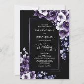 Moderne Paarse Floral Wedding Kaart (Voorkant)