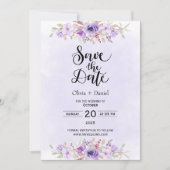 Moderne Paarse Floral Wedding Save the Date Kaart (Voorkant)